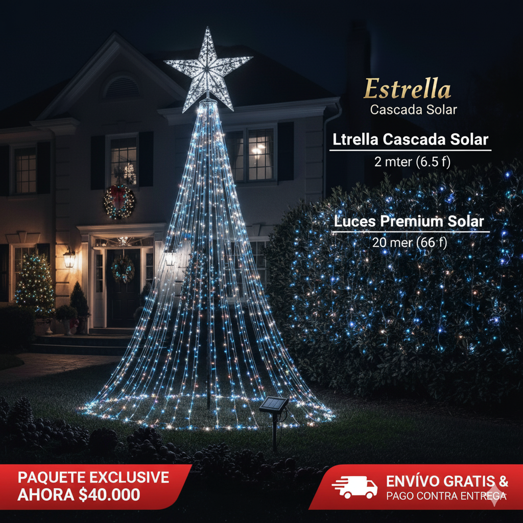 PAQUETE NAVIDEÑO EXCLUSIVO: 1 Cascada + 1 Luces Premium 200 LED